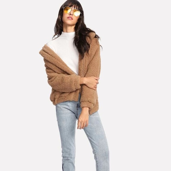 shein dual pocket teddy jacket - Picture 3 of 9